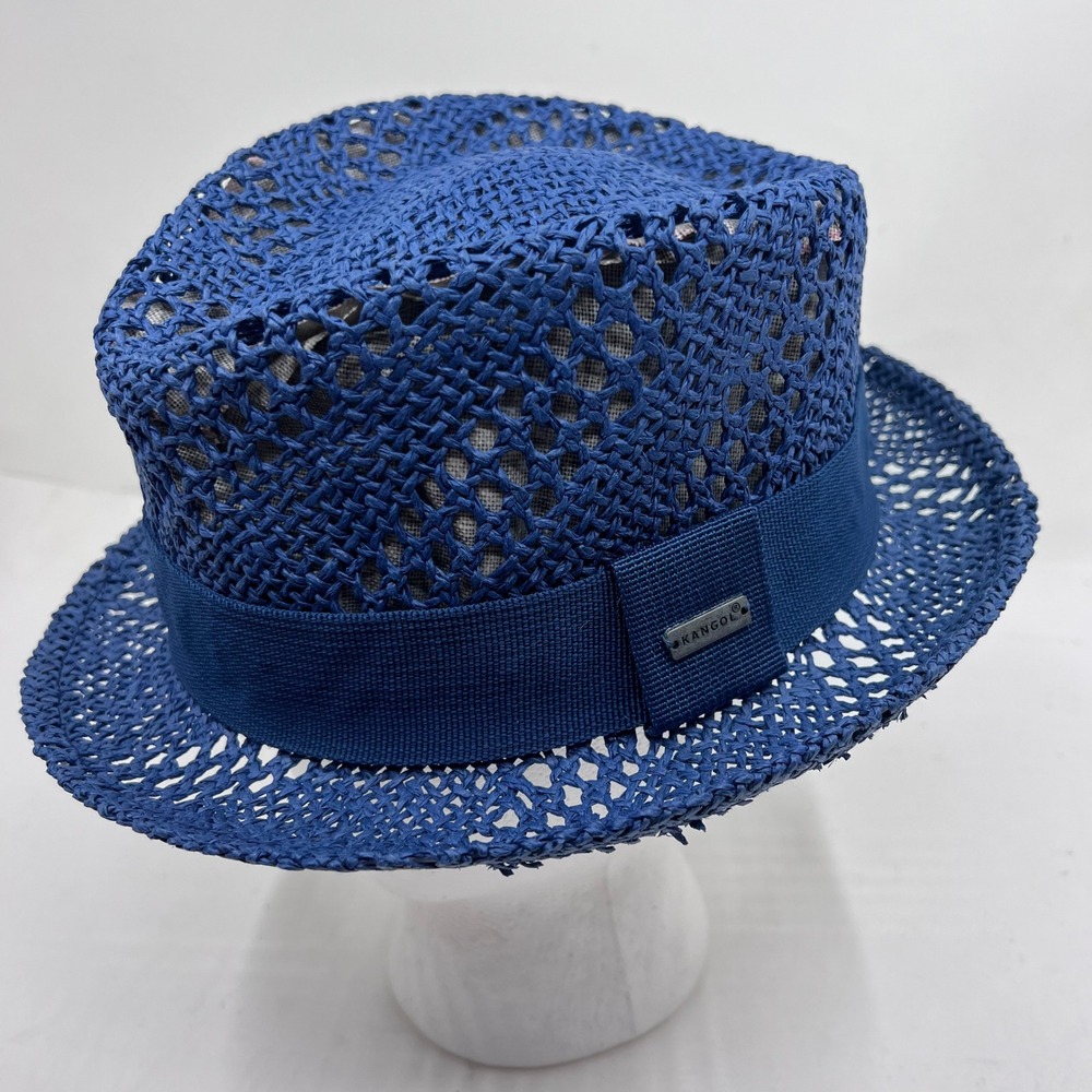 Kangol Overlay Trilby Womens Medium Blue Paper Straw Mesh 75th Anniversary Hat